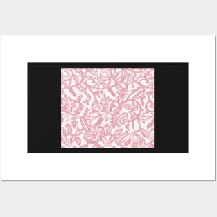 Vintage floral lace (pink invert) Posters and Art